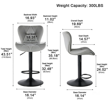 2 Pack Modern Ergonomic Adjustable Swivel Bar Stools