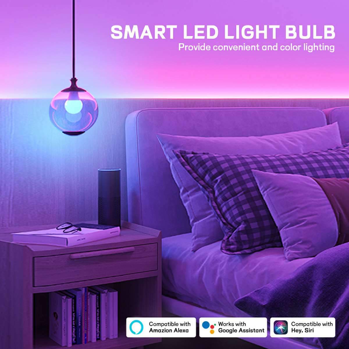2 Pcs Dimmable WiFi Wireless E26 Smart LED Light Bulbs RGB CCT