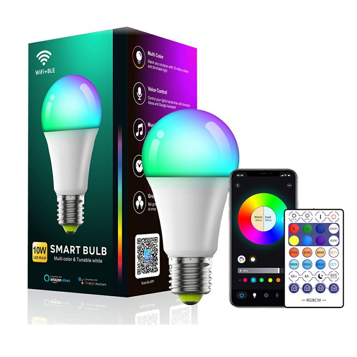 2 Pcs Dimmable WiFi Wireless E26 Smart LED Light Bulbs RGB CCT - Flare Shack