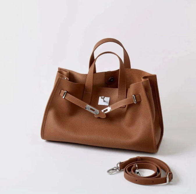 Soft & Structured Women’s Crossbody Bag - Top-Handle Silhouette, Pebbled Cowhide Leather, For Everyday Urban Use