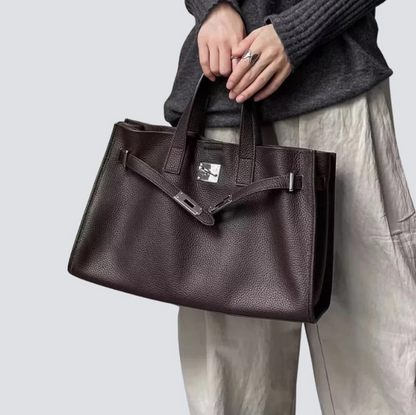 Soft & Structured Women’s Crossbody Bag - Top-Handle Silhouette, Pebbled Cowhide Leather, For Everyday Urban Use