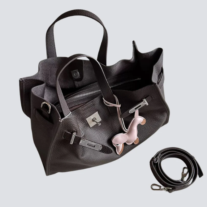 Soft & Structured Women’s Crossbody Bag - Top-Handle Silhouette, Pebbled Cowhide Leather, For Everyday Urban Use