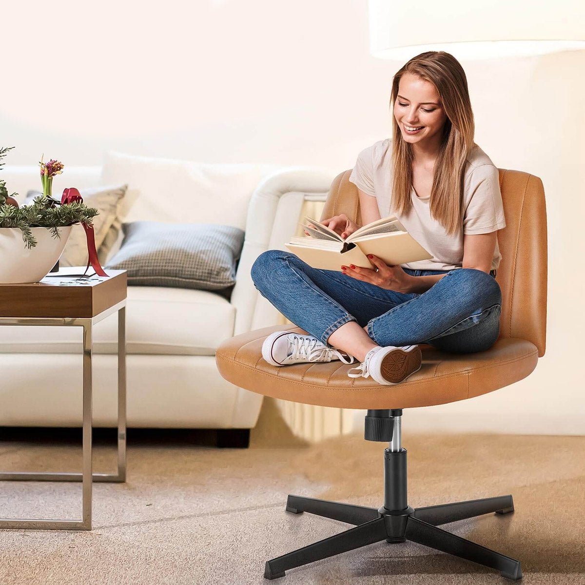 26 inches 360 Swivel Ergonomic Cross-Legged Chair, Home Office Chair