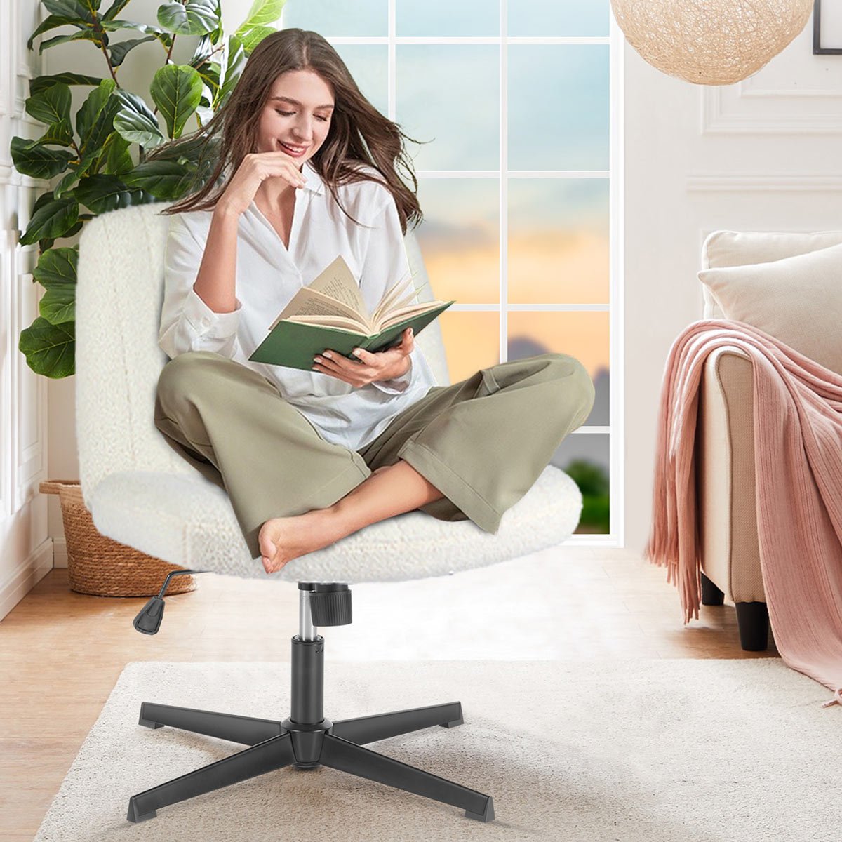 26 inches 360 Swivel Ergonomic Cross-Legged Chair, Home Office Chair