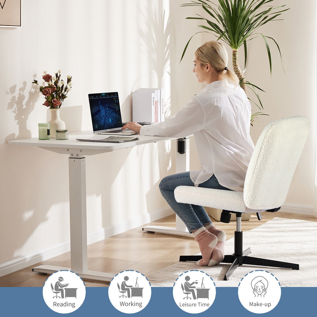 26 inches 360 Swivel Ergonomic Cross-Legged Chair, Home Office Chair