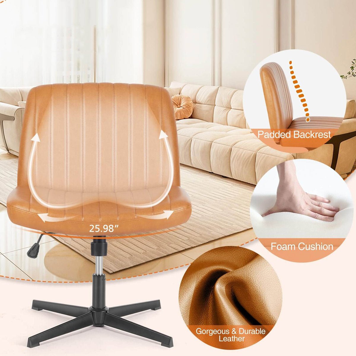 26 inches 360 Swivel Ergonomic Cross - Legged Chair, Home Office Chair - Flare Shack