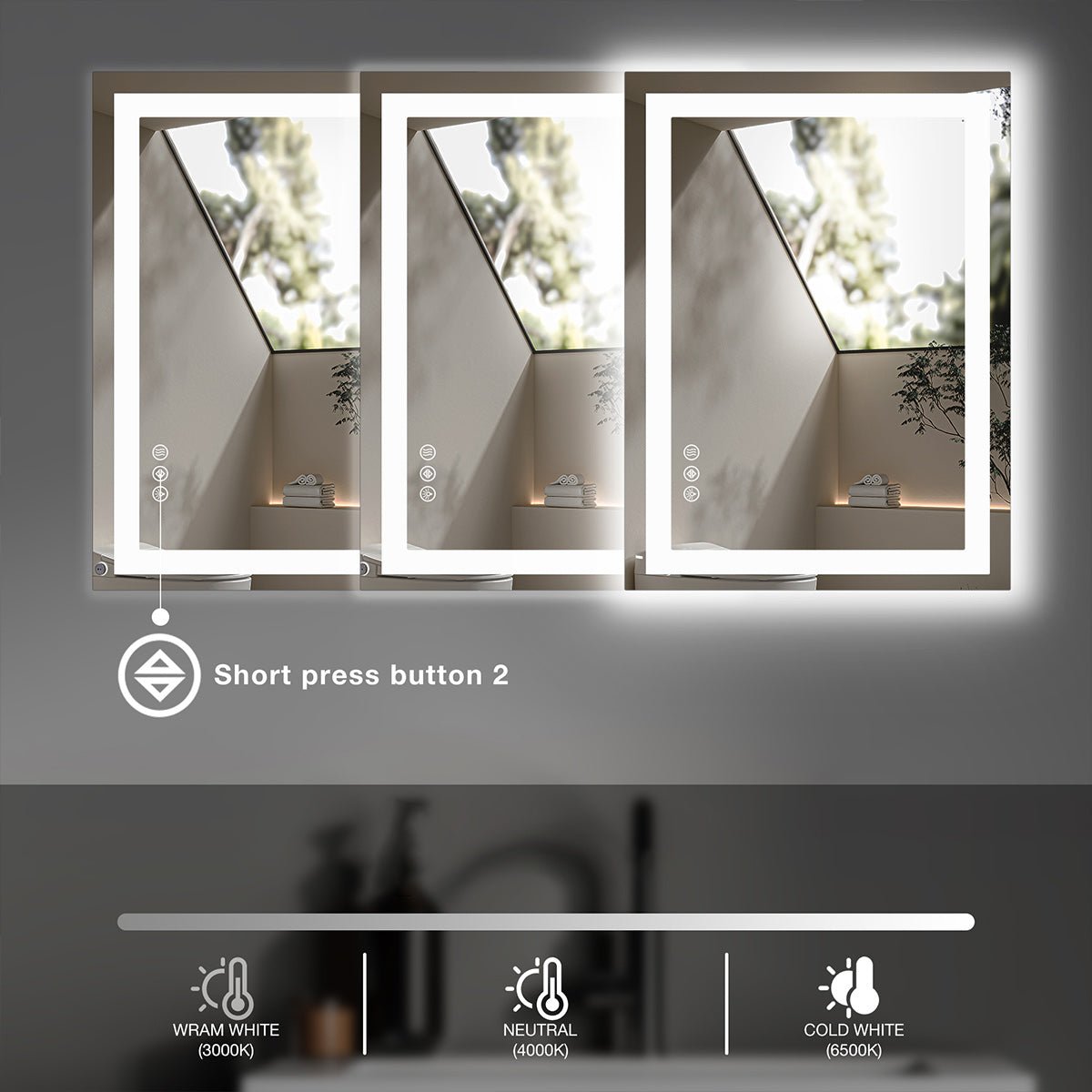 28" Anti-fog LED Bathroom Mirror LED Light Wall Mirror