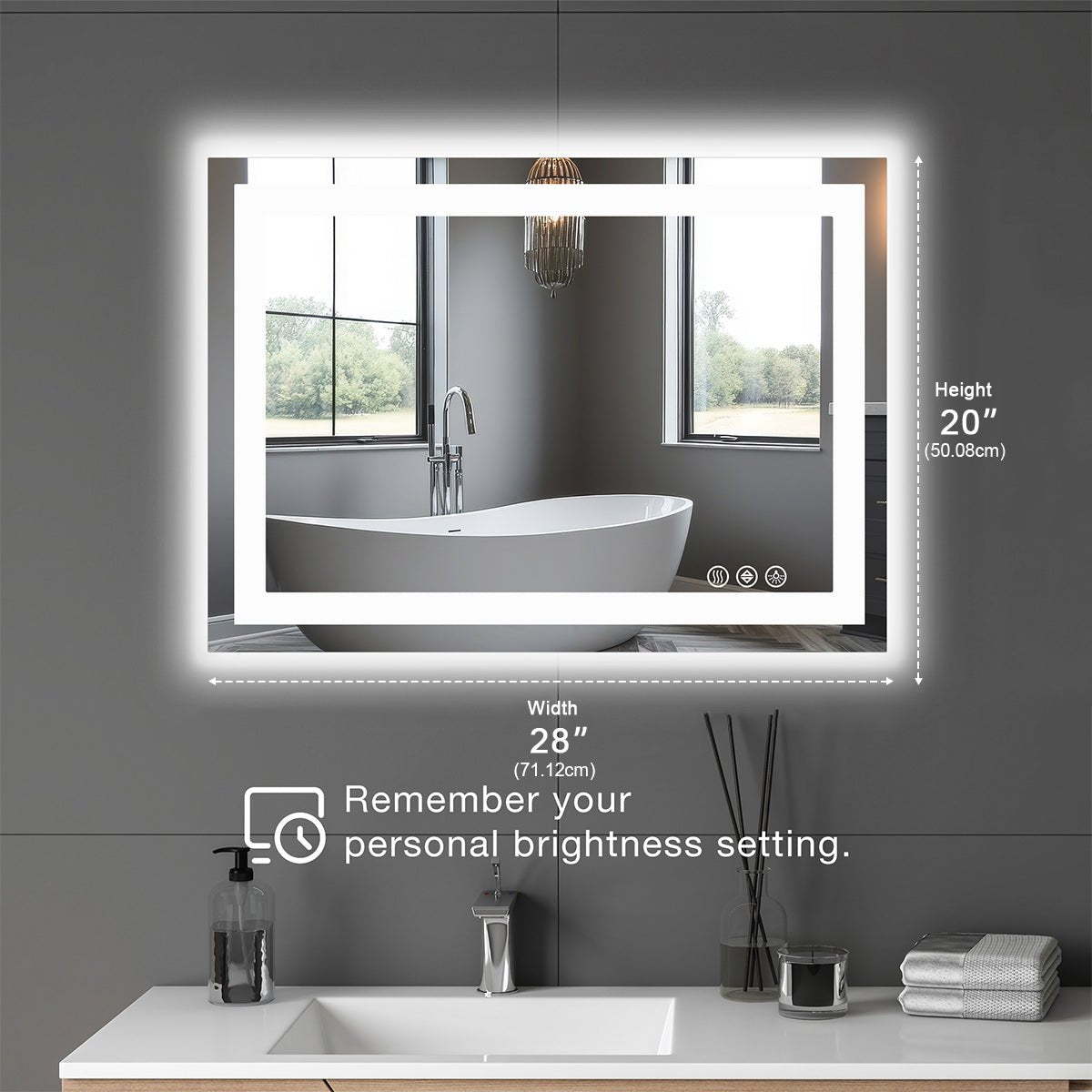 28" Anti-fog LED Bathroom Mirror LED Light Wall Mirror