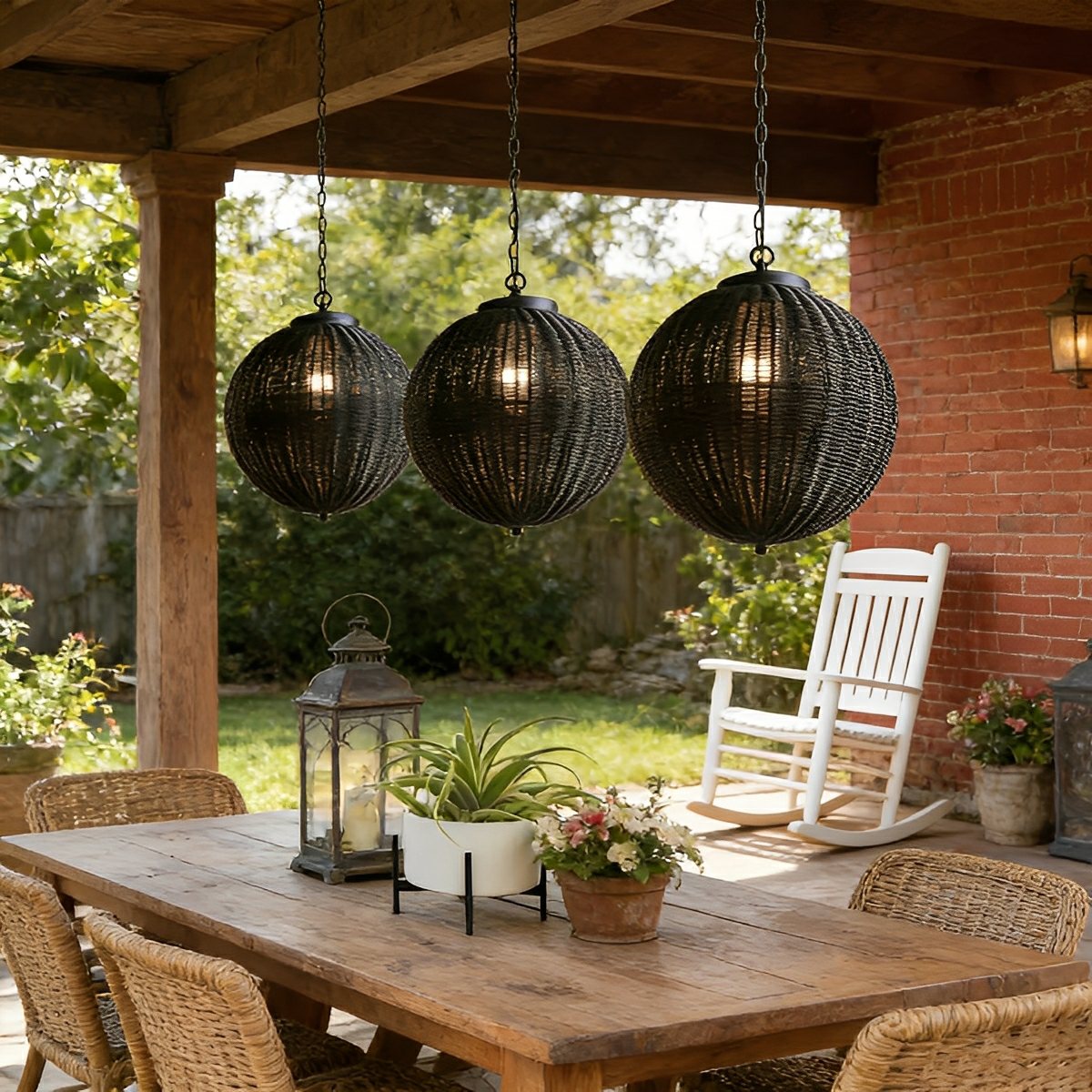 Waterproof Round Rattan Outdoor Lanterns Pendant Lights