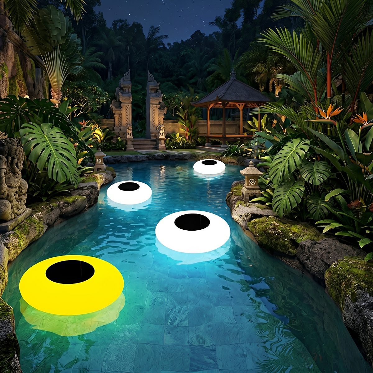 Round Colorful RGB LED Waterproof Solar Modern Outdoor Lights Pool Lights Water Floating Light Pond Lamp