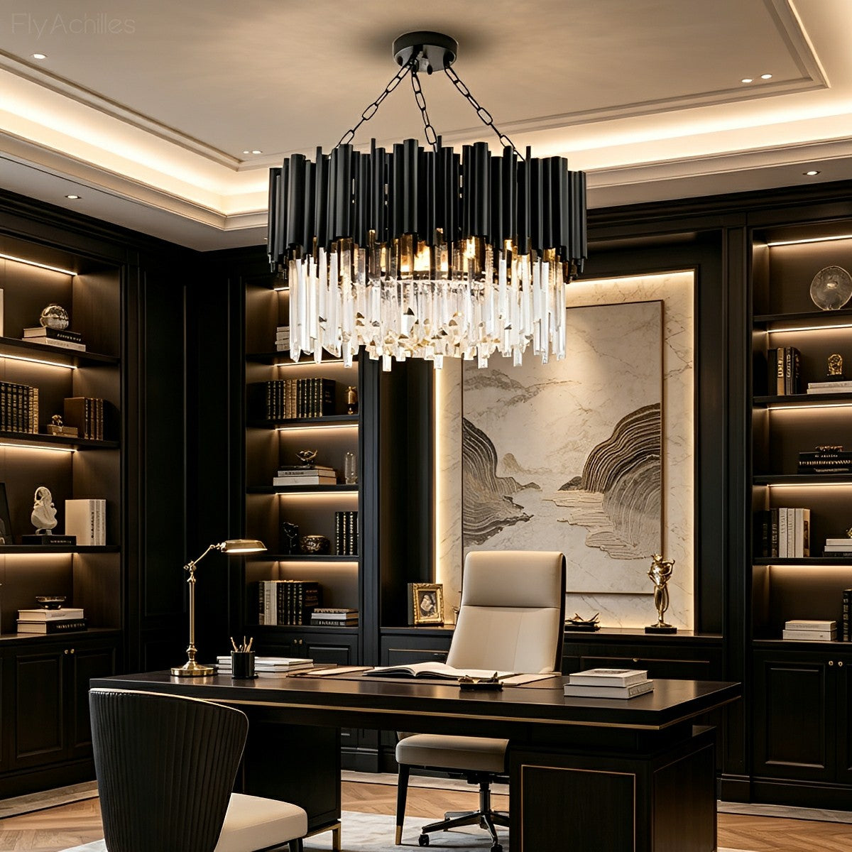 Modern Luxury Black Circular Crystal Chandelier Pendant Lamp