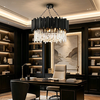 Modern Luxury Black Circular Crystal Chandelier Pendant Lamp