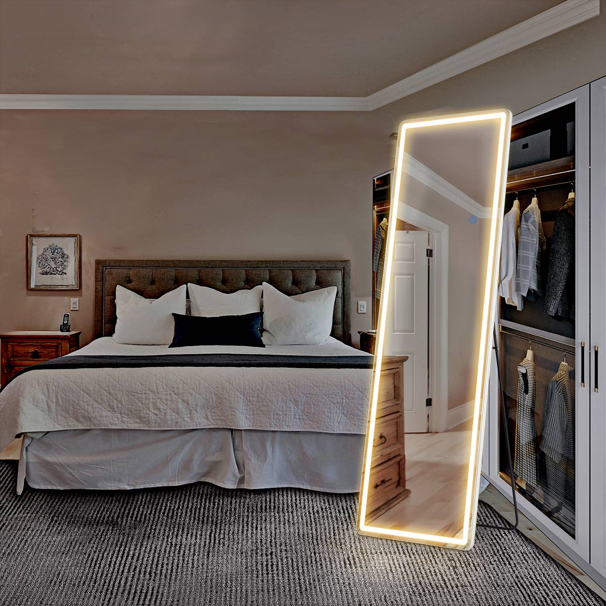 3 Color LED Lights Full Body Floor Mirror with Stand, Wall Mounted Hanging - Flare Shack