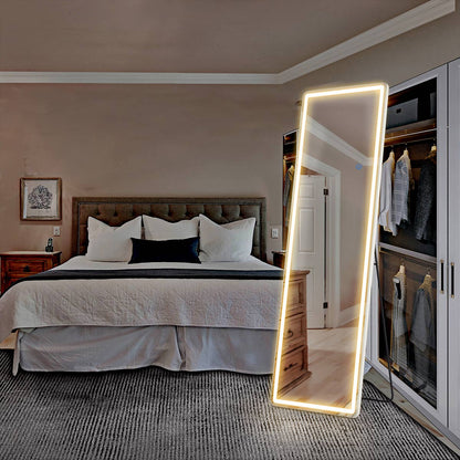 3 Color LED Lights Full Body Floor Mirror with Stand, Wall Mounted Hanging - Flare Shack
