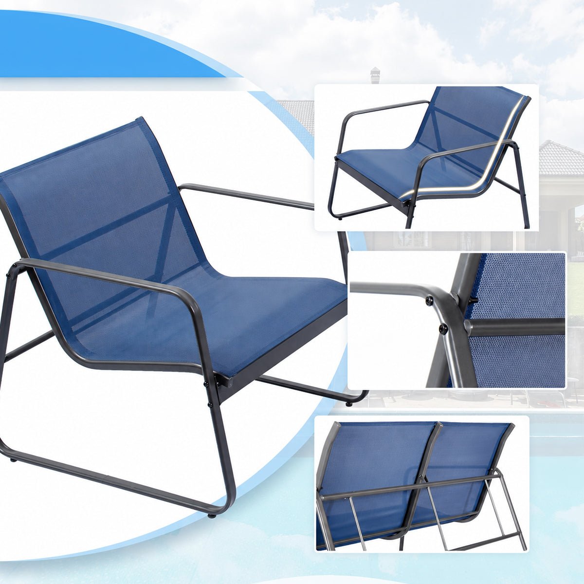 3 Piece Outdoor Patio Conversation Set Furniture with Table