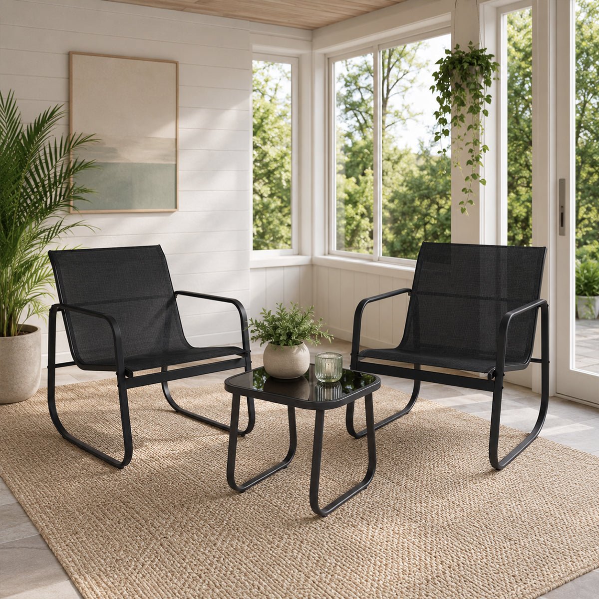 3 Piece Outdoor Patio Conversation Set Furniture with Table - Flare Shack