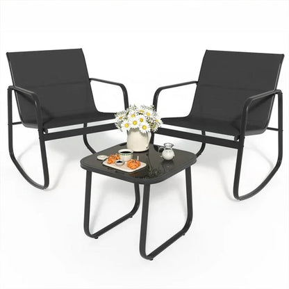 3 Piece Outdoor Patio Conversation Set Furniture with Table