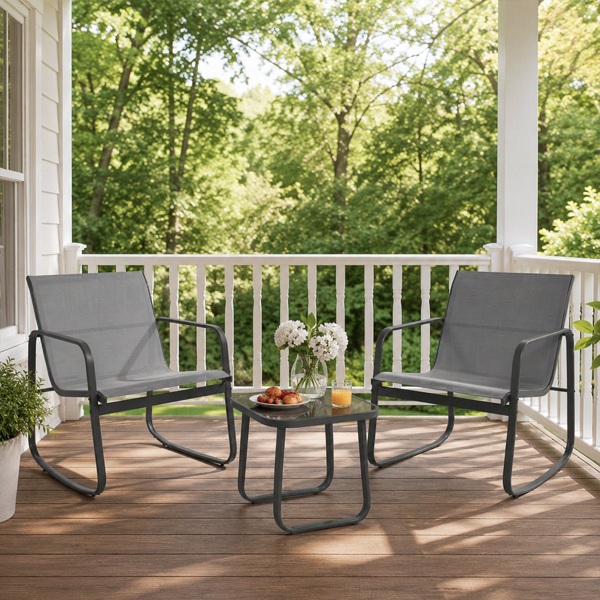 3 Piece Outdoor Patio Conversation Set Furniture with Table