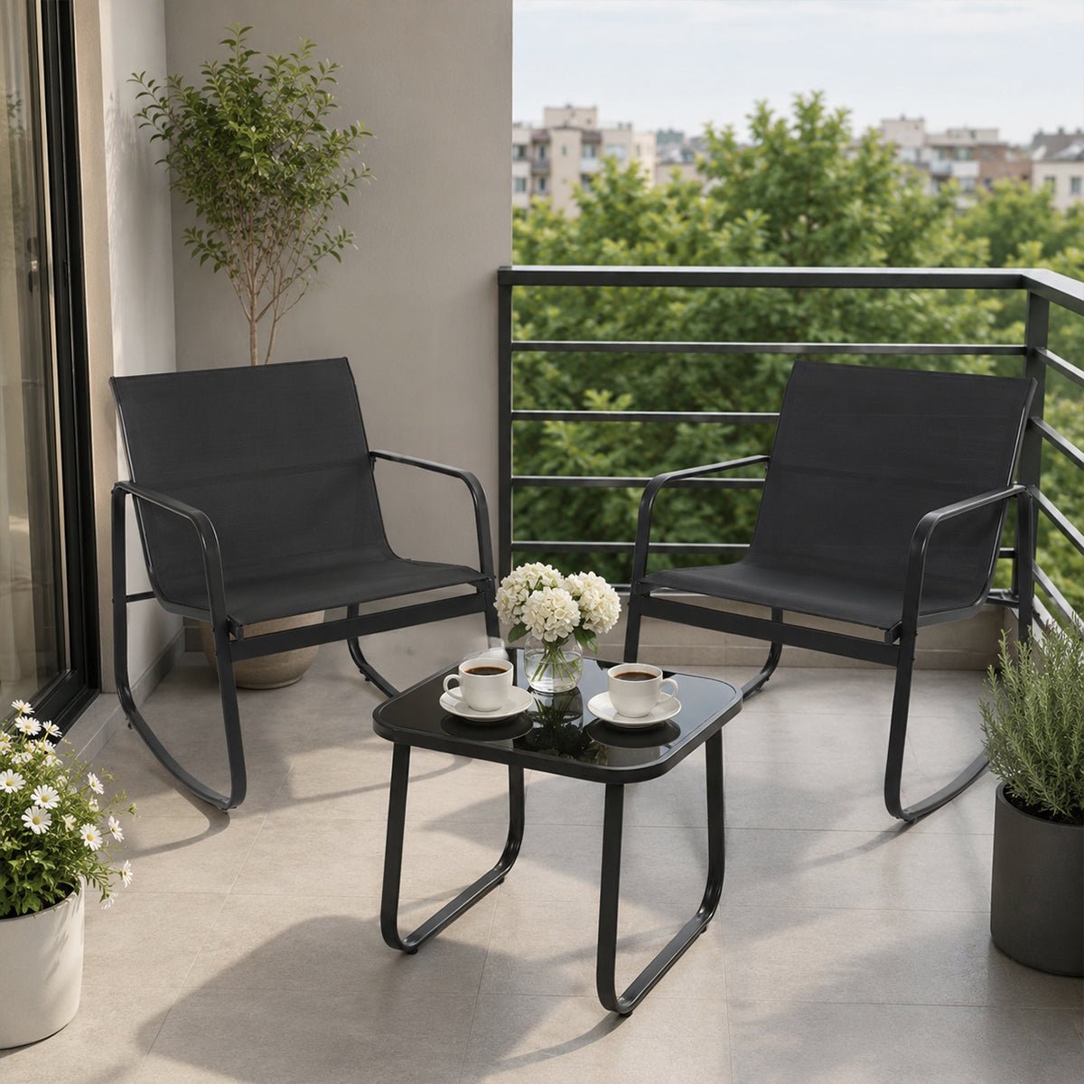 3 Piece Outdoor Patio Conversation Set Furniture with Table