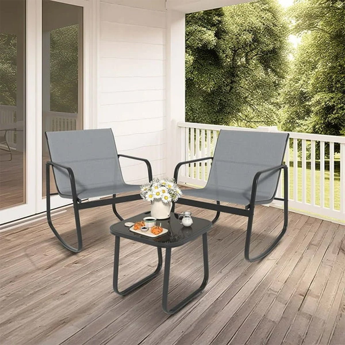 3 Piece Outdoor Patio Conversation Set Furniture with Table - Flare Shack