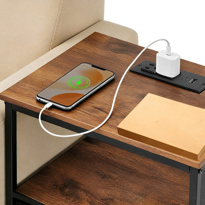 3-Tier Bedside Table Nightstand with Charging Station