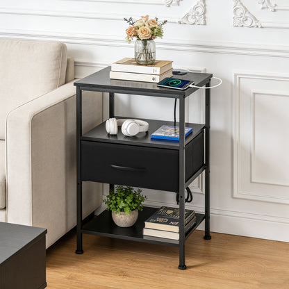 3 - Tier Bedside Table Nightstand with Charging Station - Flare Shack