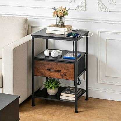 3 - Tier Bedside Table Nightstand with Charging Station - Flare Shack