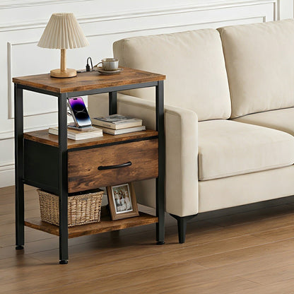 3 - Tier Bedside Table Nightstand with Charging Station - Flare Shack