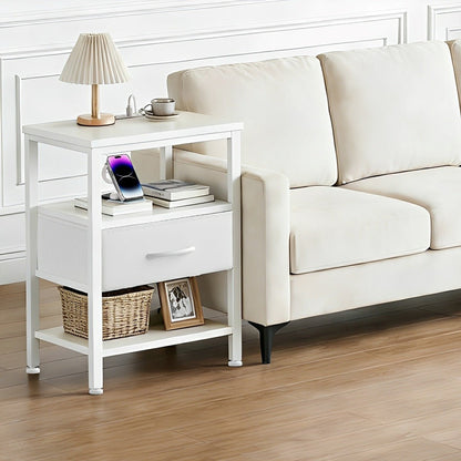 3 - Tier Bedside Table Nightstand with Charging Station - Flare Shack