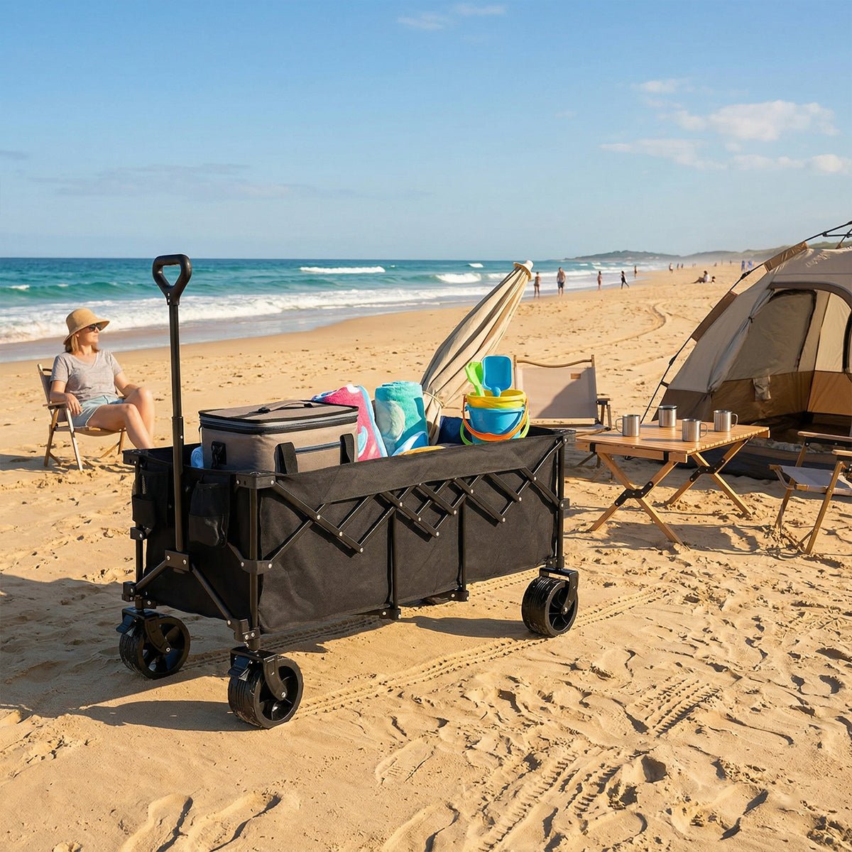 300L Heavy Duty Folding Utility Wagon Cart with All-Terrain Wheels
