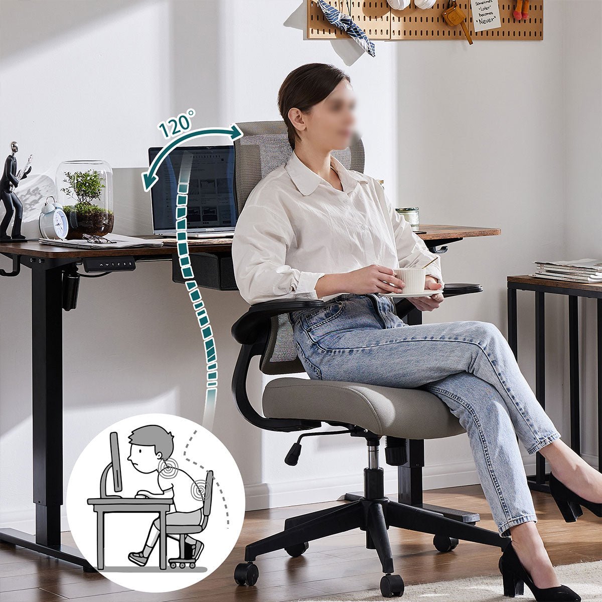360 ° Rotatable Ergonomic Computer Mesh Office Chair with Armrests Support