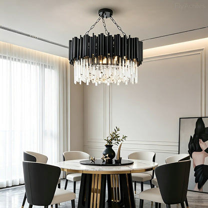 Modern Luxury Black Circular Crystal Chandelier Pendant Lamp