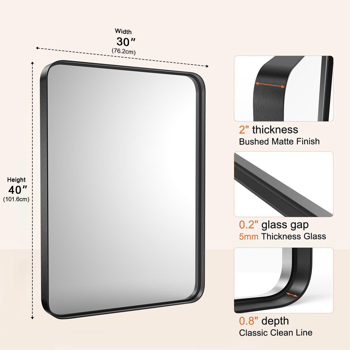40"×30" Modern Farmhouse Bathroom Vanity Mirror Wall Mirror