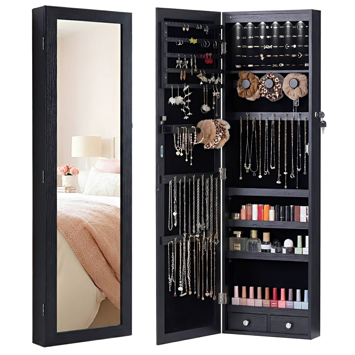 47.2" Wall Jewelry Armoire with Full Mirror & Lockable