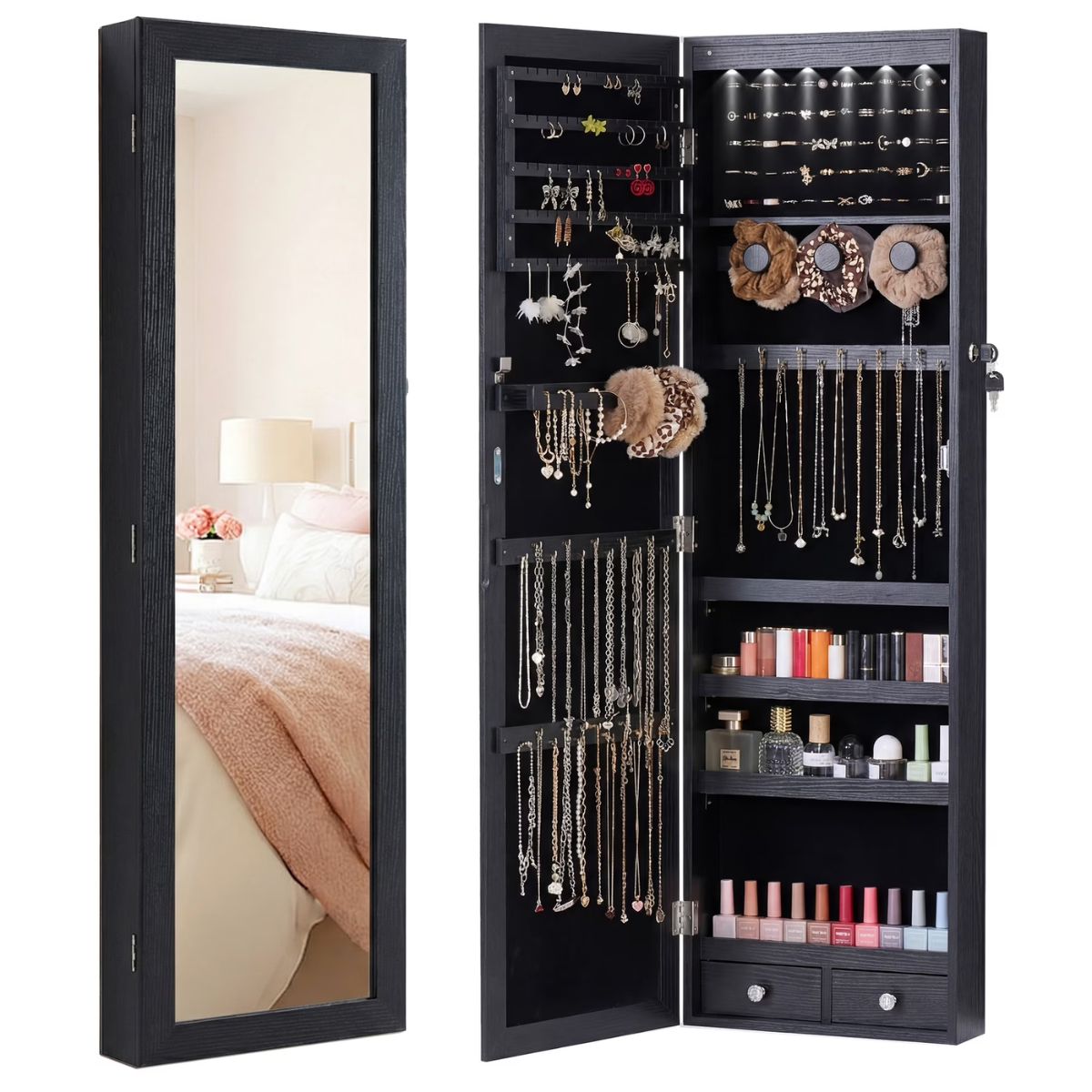 47.2" Wall Jewelry Armoire with Full Mirror & Lockable - Flare Shack