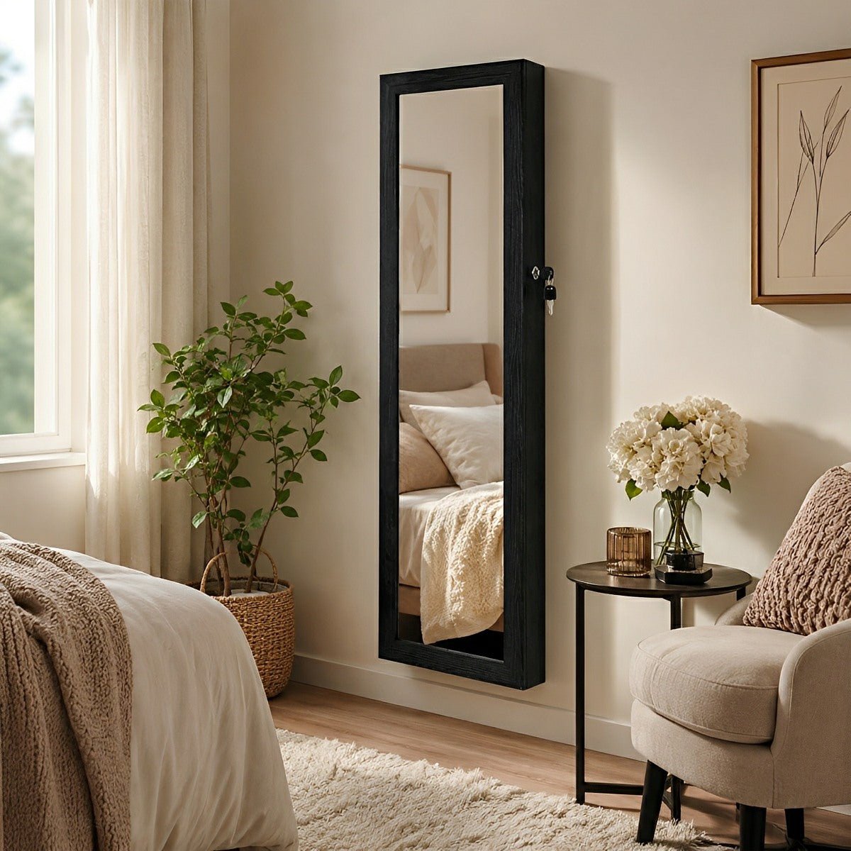 47.2" Wall Jewelry Armoire with Full Mirror & Lockable