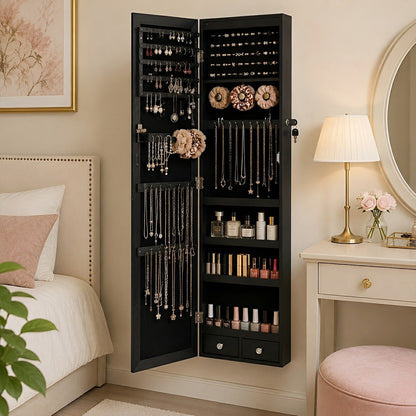 47.2" Wall Jewelry Armoire with Full Mirror & Lockable