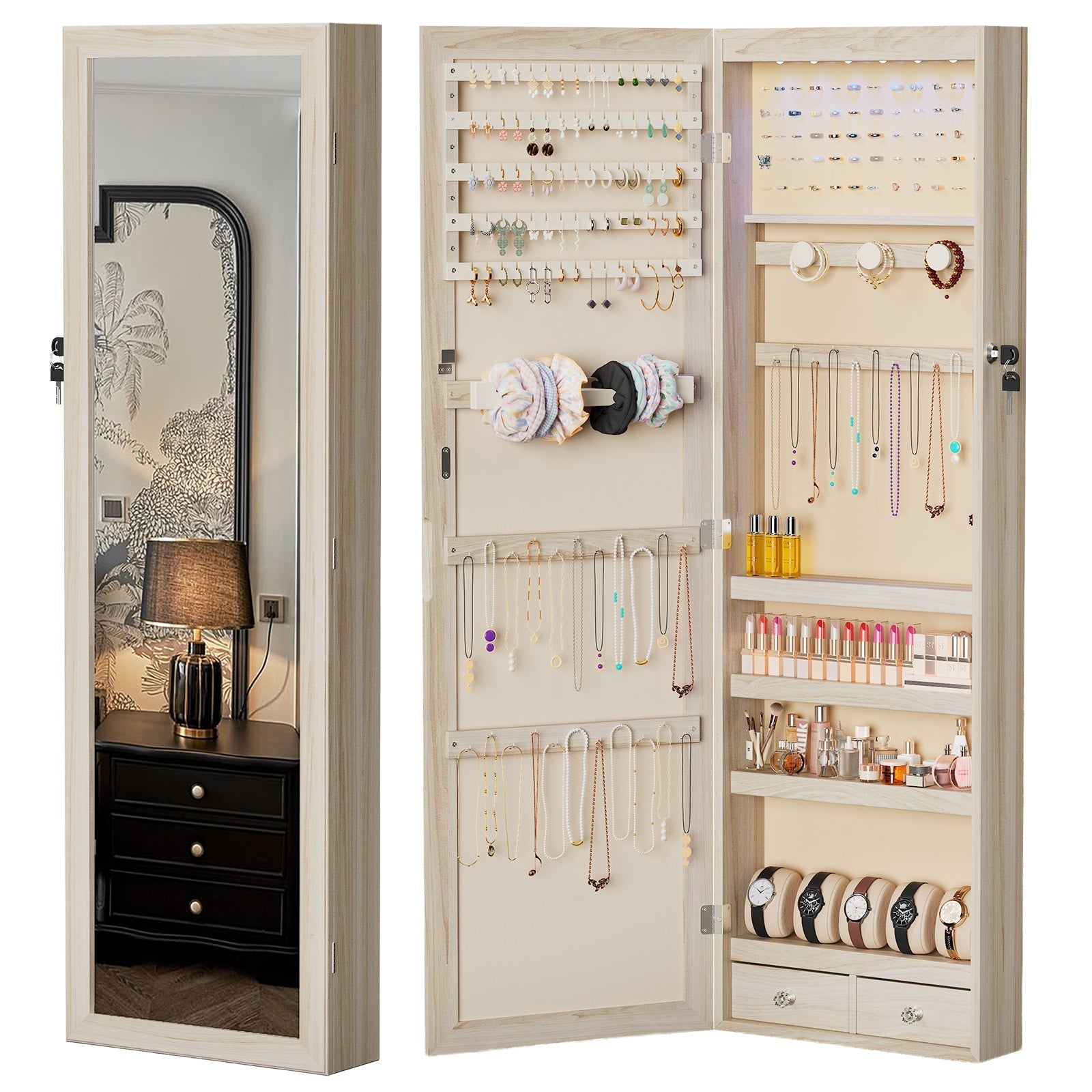 47.2" Wall Jewelry Armoire with Full Mirror & Lockable - Flare Shack