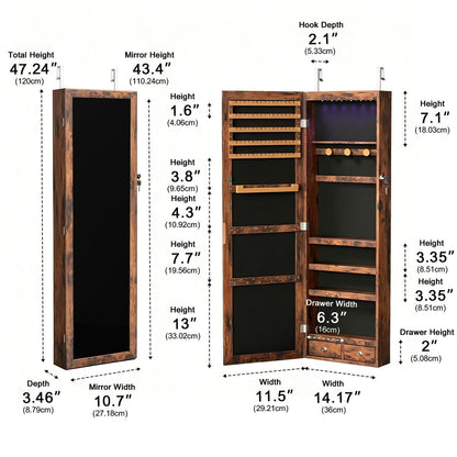 47.2" Wall Jewelry Armoire with Full Mirror & Lockable