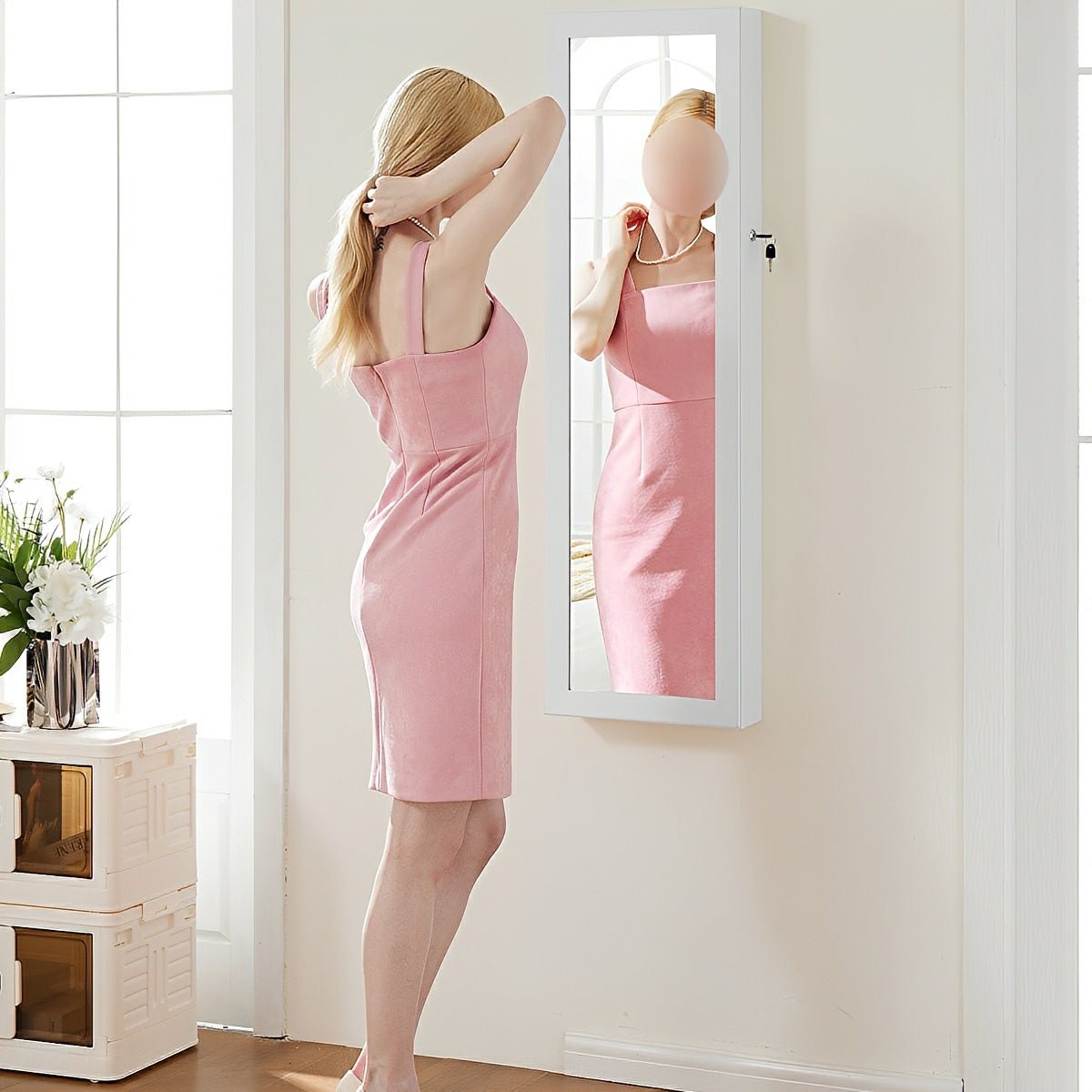 47.2" Wall Jewelry Armoire with Full Mirror & Lockable
