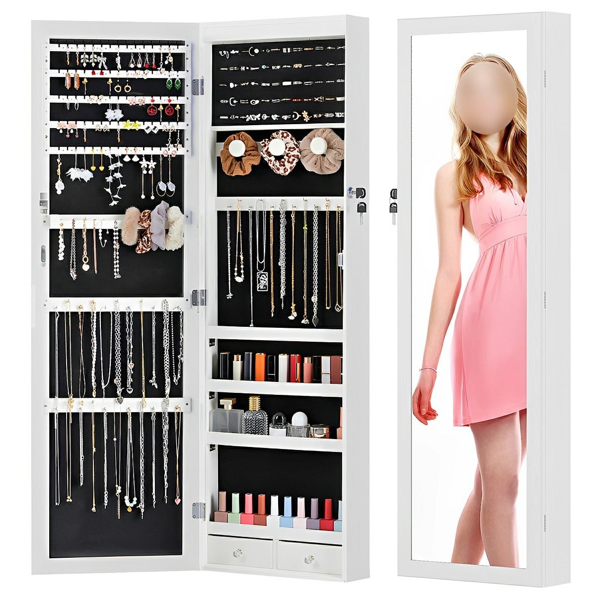 47.2" Wall Jewelry Armoire with Full Mirror & Lockable