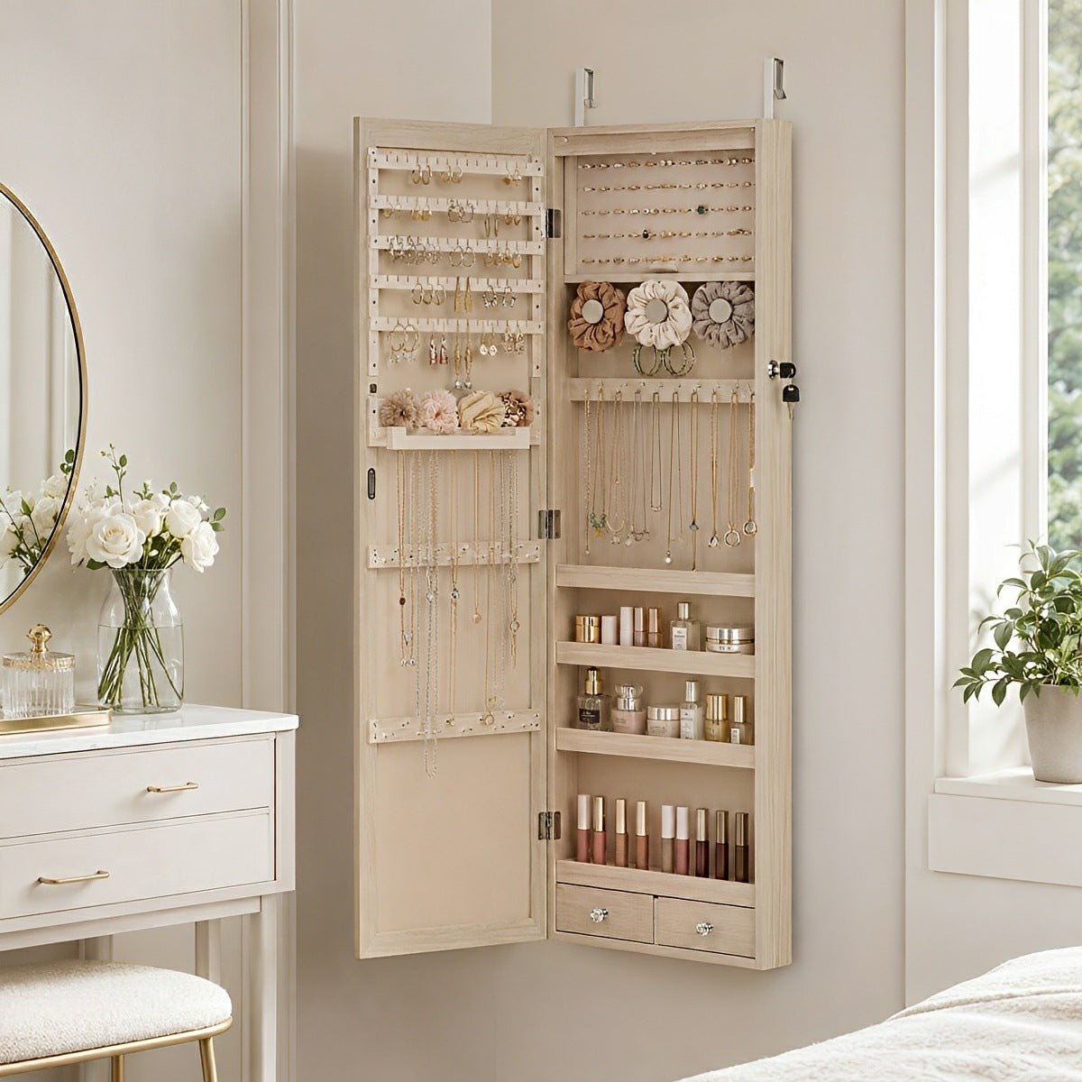 47.2" Wall Jewelry Armoire with Full Mirror & Lockable