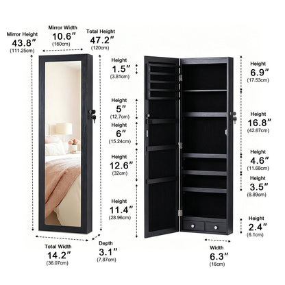 47.2" Wall Jewelry Armoire with Full Mirror & Lockable