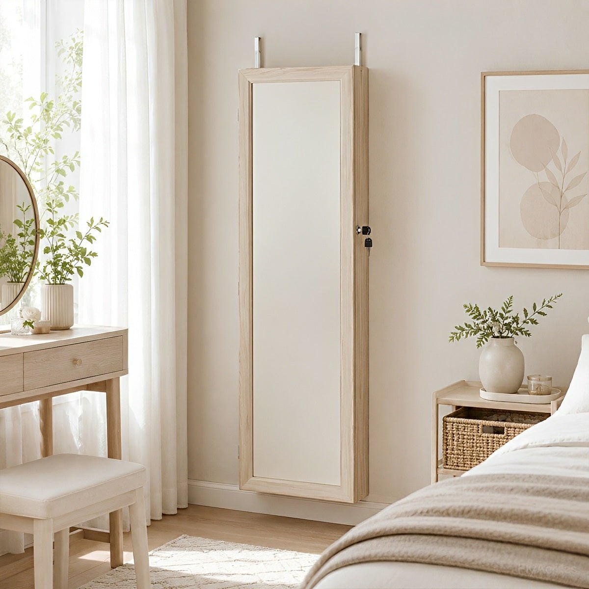 47.2" Wall Jewelry Armoire with Full Mirror & Lockable