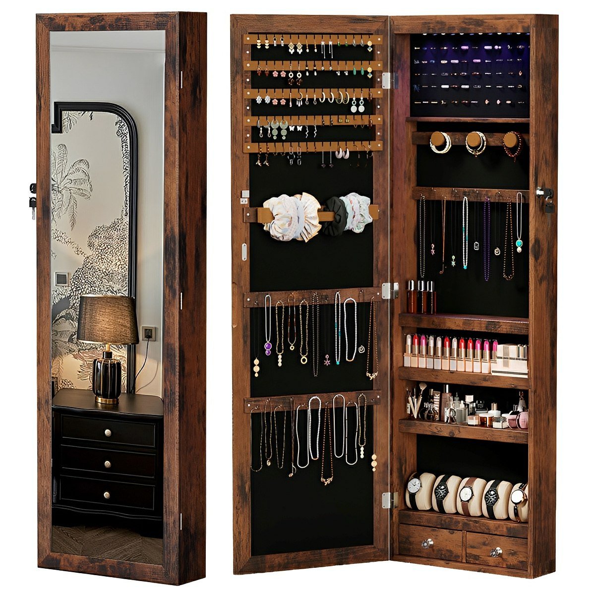 47.2" Wall Jewelry Armoire with Full Mirror & Lockable