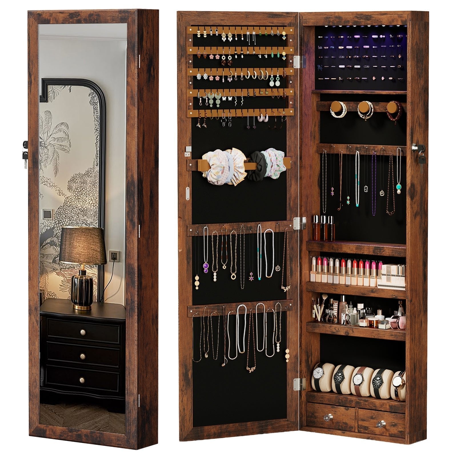 47.2" Wall Jewelry Armoire with Full Mirror & Lockable - Flare Shack