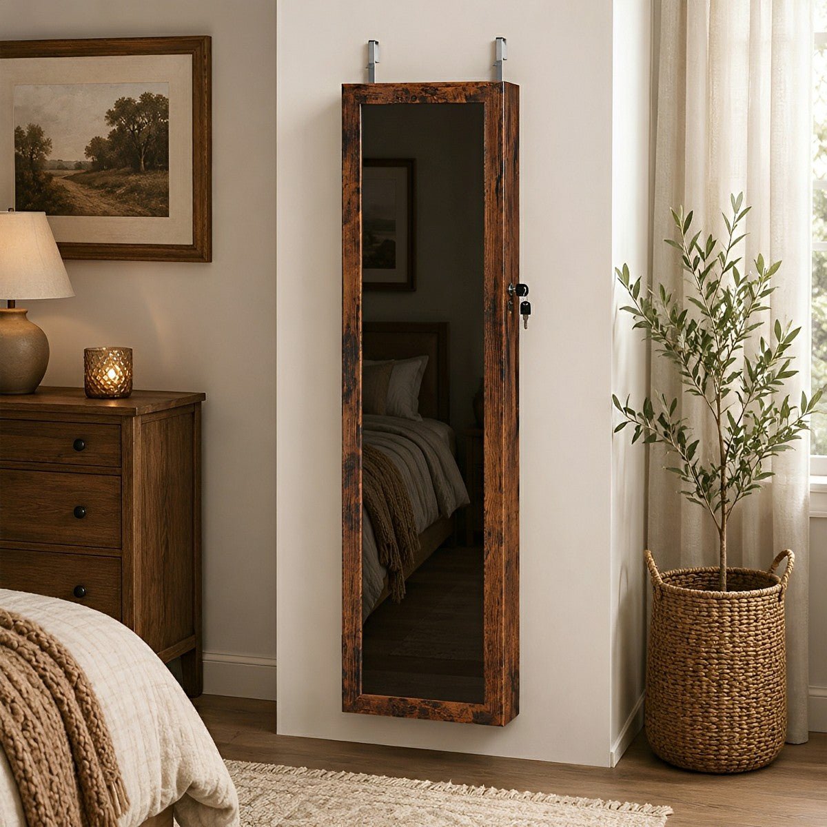 47.2" Wall Jewelry Armoire with Full Mirror & Lockable