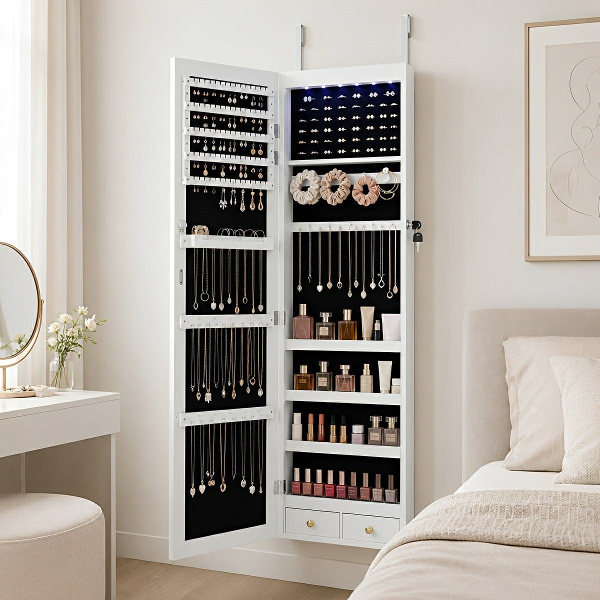 47.2" Wall Jewelry Armoire with Full Mirror & Lockable
