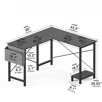 50 Inch Modern L-Shaped Computer Desk Gaming Corner Office Table