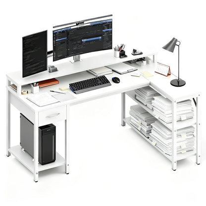 L-Shaped Gaming Desk with LED & Power Outlet
